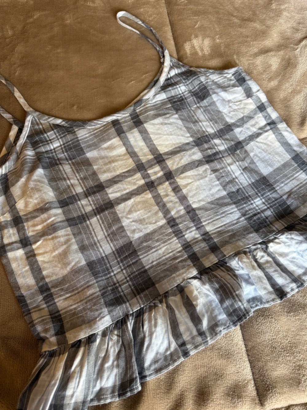 cloth & stone Gray Plaid Ruffle-Hem Camisole